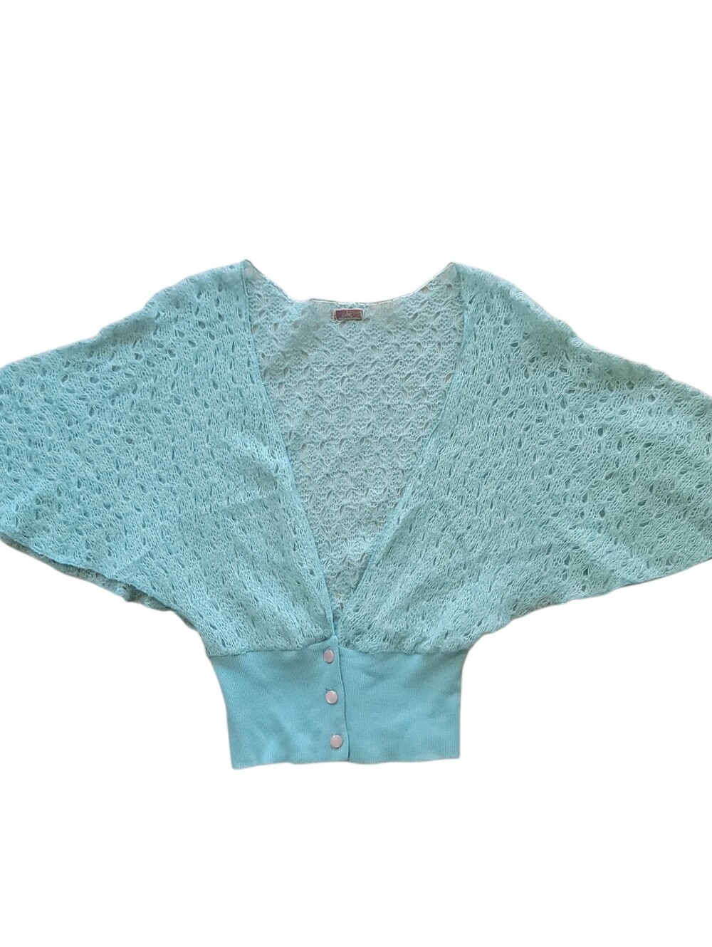 Gibson Womens Mint Green Blue Knit Cropped Mohair Batwing Cardigan Sweater Small